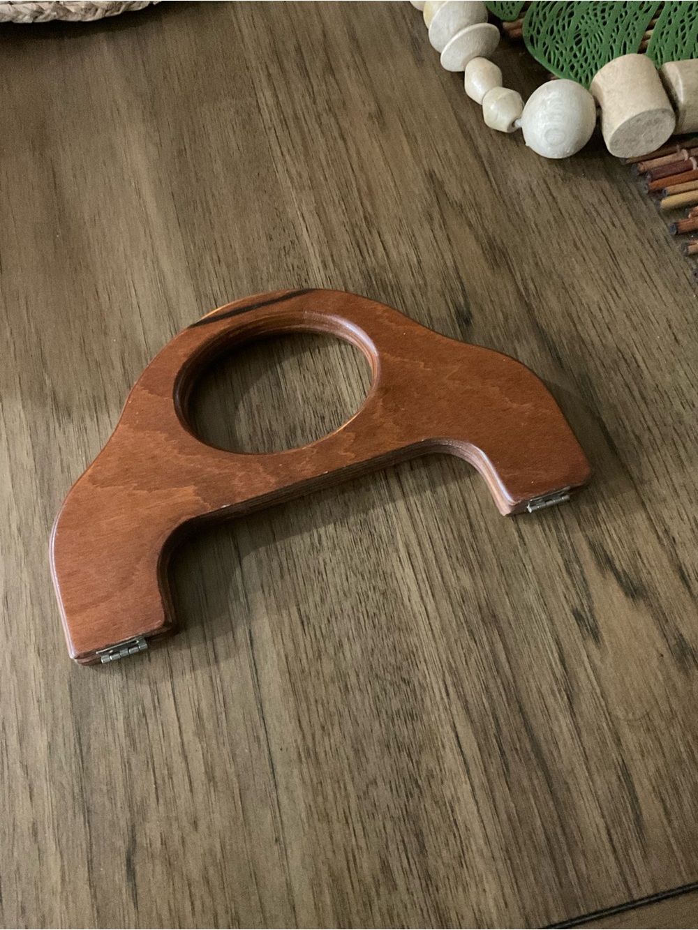 Wooden Handbag Handles - Warm Brown Circular Cutout 4x9